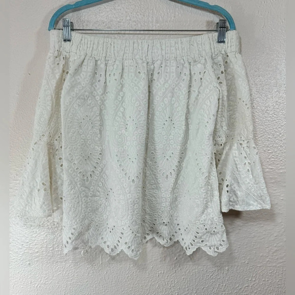 Trina Turk NWT White Off The Shoulder Eyelet Blouse Women’s Medium Cotton Summer - Picture 7 of 9